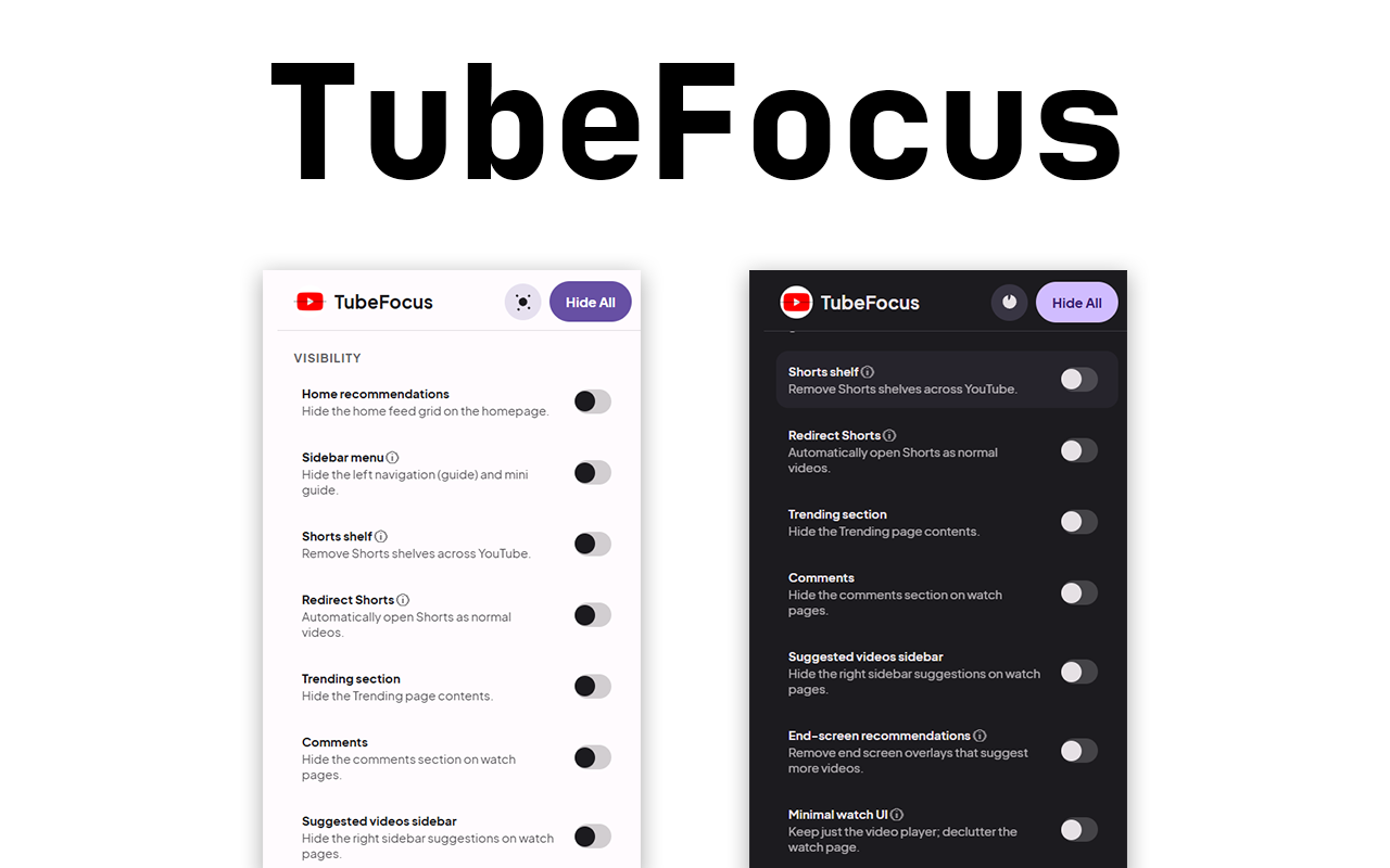 TubeFocus - Chrome MV3 Extension