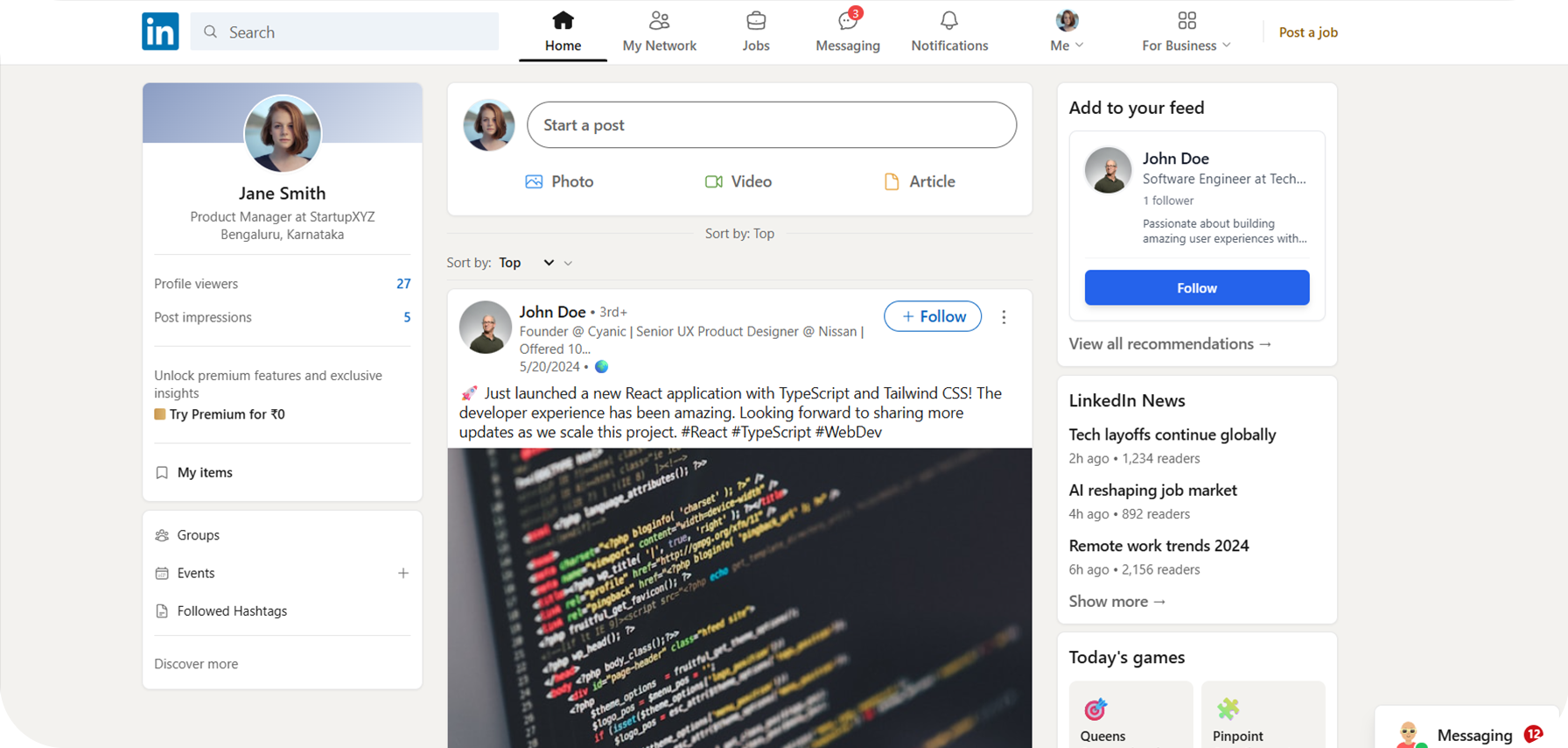 LinkedIn Clone Professional Networking Platform UI